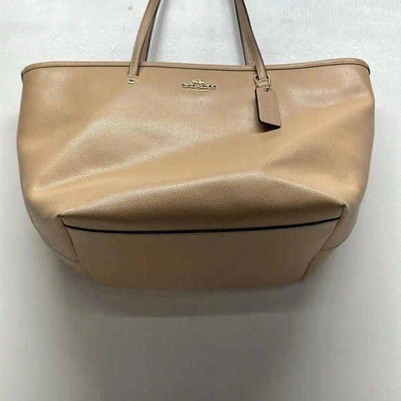 Coach Jetset Large Tote Bag Shoulder Purse Crossgrain Leather Peachy Beige Tan - Picture 8 of 12